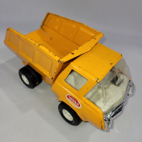 Tonka Vintage 9\" Orange Dump Truck Pressed Steel Toy C7